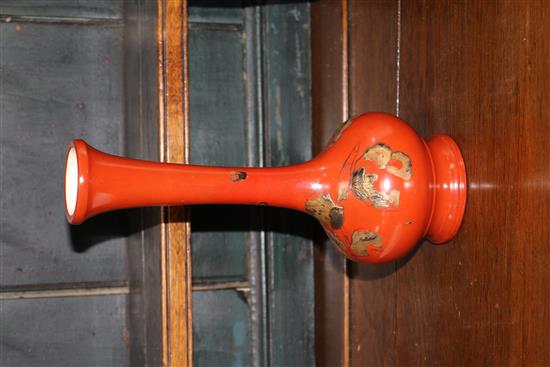A Chinese blue and white vase and a smaller red glazed vase tallest 43cm